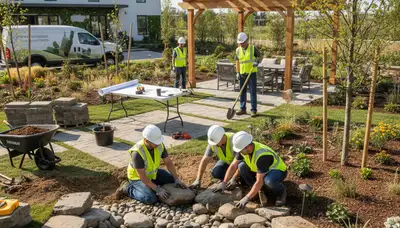 Landscape design team creating a custom outdoor space in Palm Harbor, FL for Arbor Tree Care