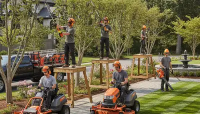 Palm Harbor, FL tree service crew trimming trees for landscaping maintenance