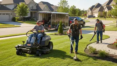 Palm Harbor, FL tree service crew trimming trees for lawn care and yard maintenance