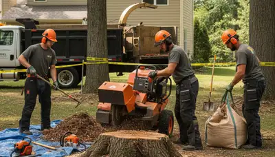 Palm Harbor, FL stump removal crew clearing a tree stump for safe, thorough site cleanup