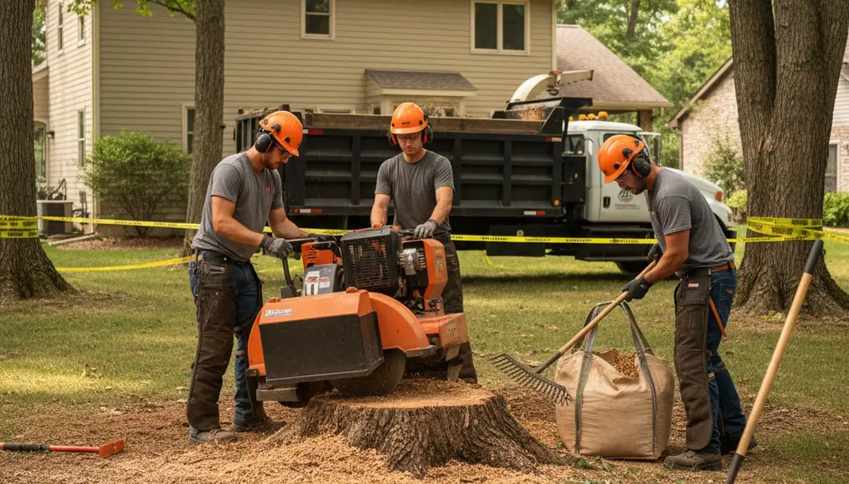 Palm Harbor, FL stump removal by a tree service crew clearing a yard safely and thoroughly