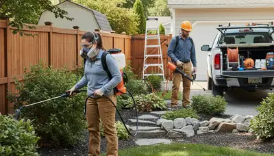 Professional tree service crew in Palm Harbor, FL performing yard care near a home
