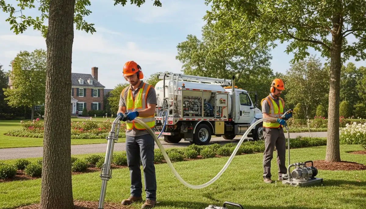 Palm Harbor, FL arborist applying tree fertilizing service to improve tree health in sandy soil