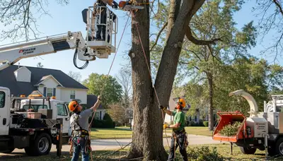Palm Harbor, FL tree removal crew safely removing a hazardous tree for Arbor Tree Care