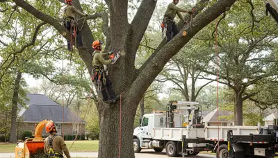 Palm Harbor, FL tree removal crew safely removing a hazardous tree for a residential property