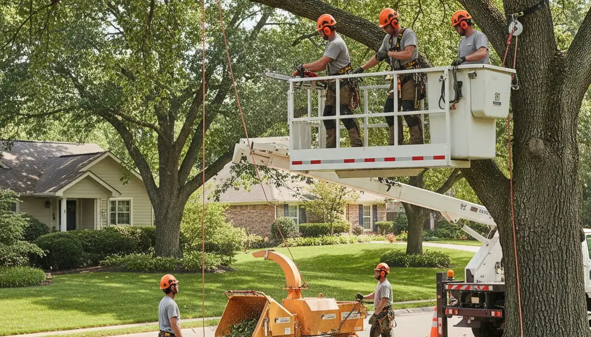 Palm Harbor, FL tree removal crew safely removing a hazardous tree from a residential property