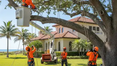 Tree service crew trimming trees in Palm Harbor, FL