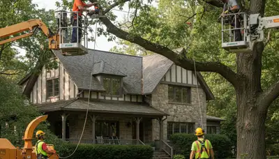Tree service crew trimming trees in Palm Harbor, FL