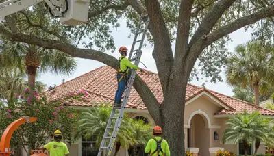 Palm Harbor, FL tree service crew trimming trees for safe, professional property care