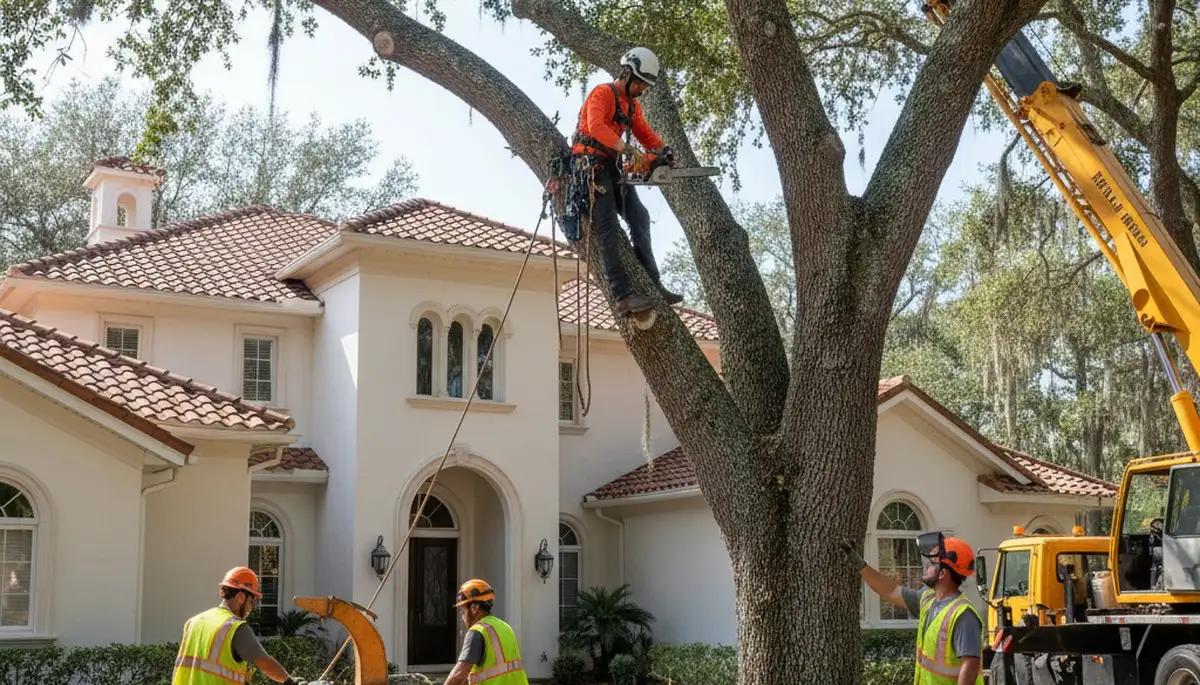 Tree service crew trimming trees in Palm Harbor, FL