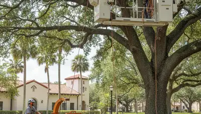 Tree service crew trimming trees in Palm Harbor, FL for safe, professional property care