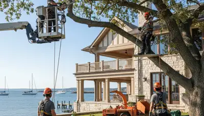 Tree service crew trimming trees in Palm Harbor, FL for safe, professional property care