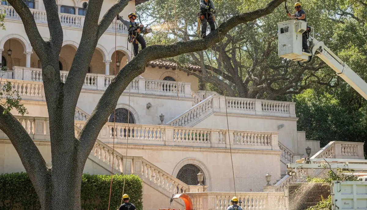 Tree service crew trimming trees in Palm Harbor, FL for safe, professional property care